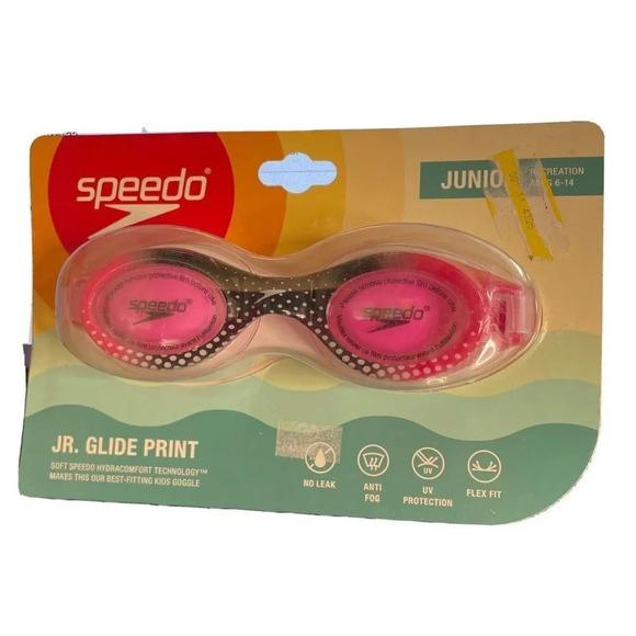 Speedo Swimming JR. Glide Print Pink Grey Goggles Ages Junior 6-14 NEW‎ Anti Fog - Picture 1 of 2
